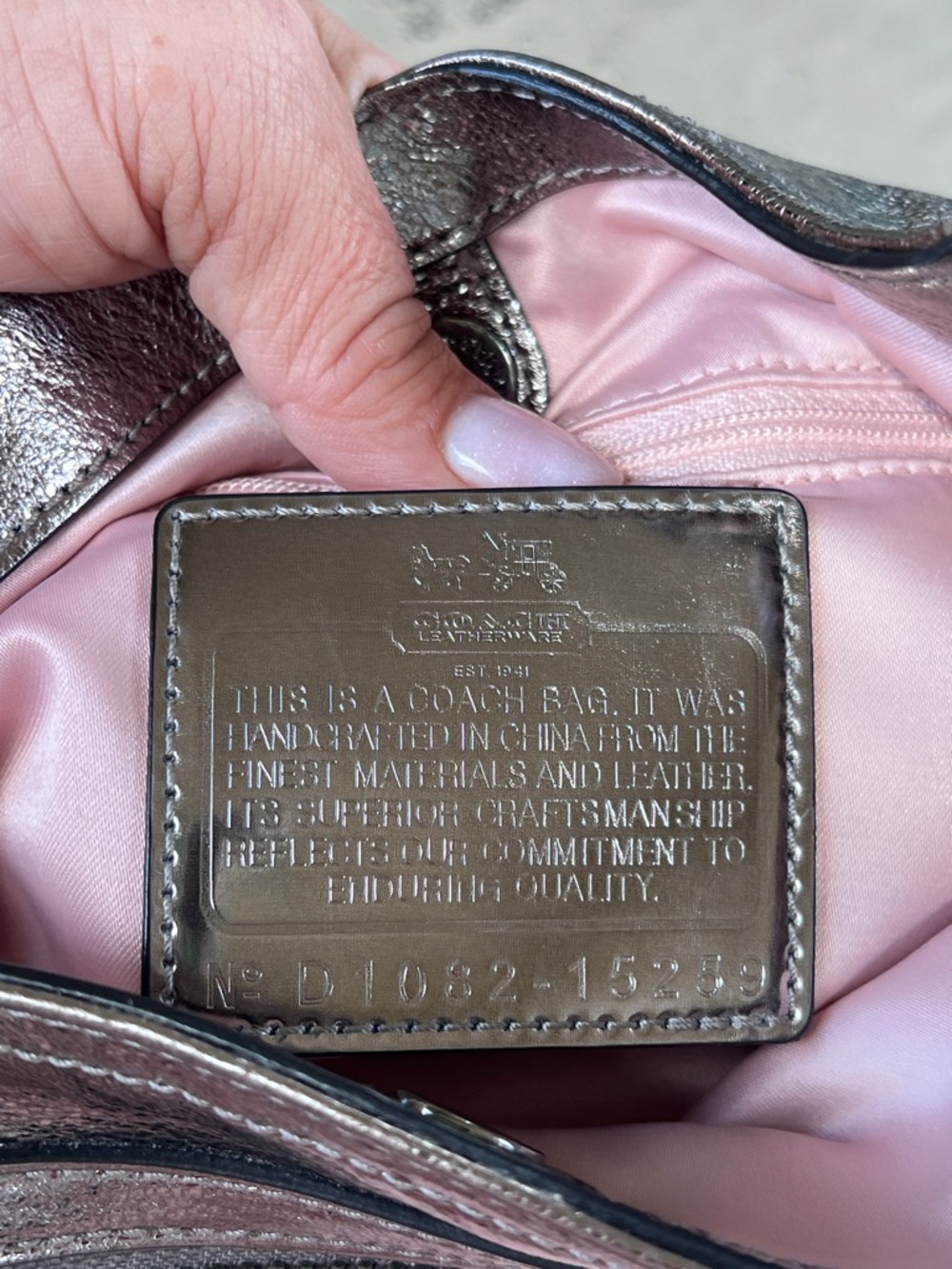 COACH Madison Maggie Metallic Crackled Leather Hobo Bag - Picture 11 of 12
